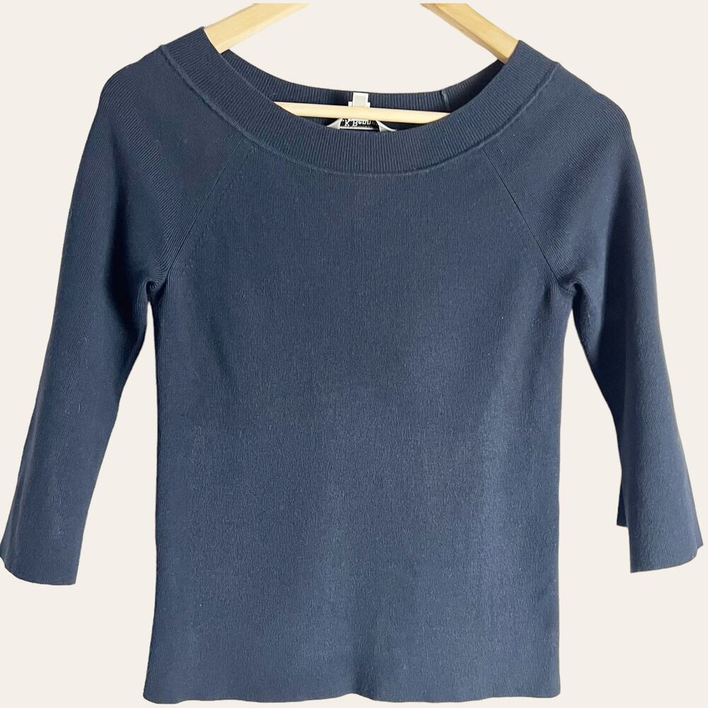 L.K. Bennett Navy Blue 3/4 Flared Bell Sleeve Pullover Sweater Top Sz XS